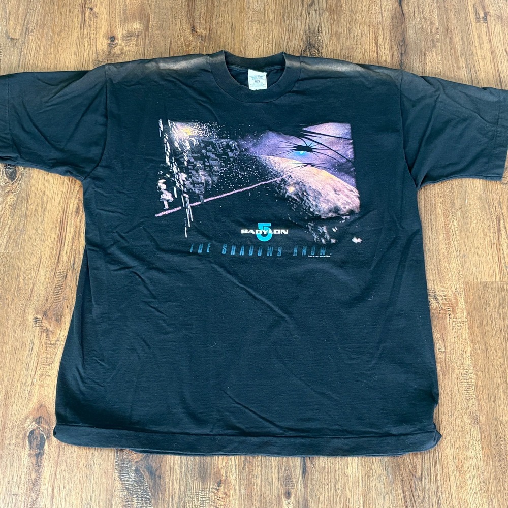 Vintage Babylon 5 The Shadows Know XL T-Shirt Single Stitch Sunfaded Black